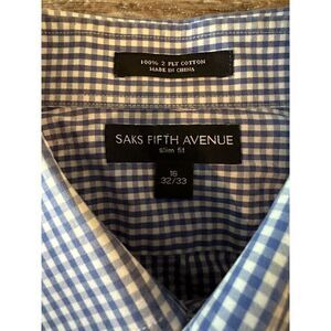 Saks Fifth Avenue Shirt Men's Slim Fit Size 32/33 Blue Checkered